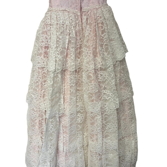 Vintage Flirtations Alfred Angelo Pink Cream Lace Strapless Dress Gloves - Picture 7 of 10